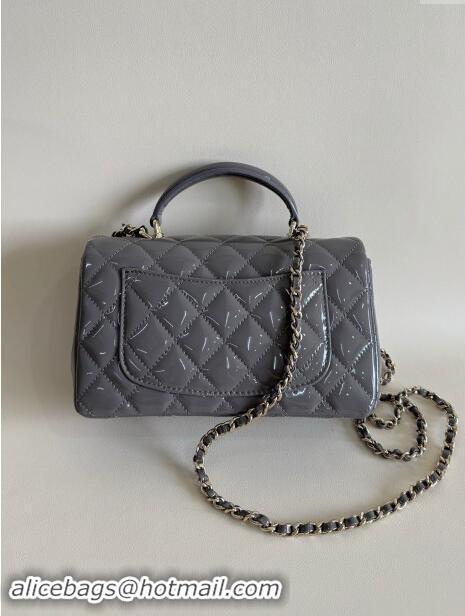 Top Quality Chanel Mini Classic Flap Bag with Top Handle in Patent Calfskin AS2431 Gray 2024