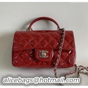 Well Crafted Chanel Mini Classic Flap Bag with Top Handle in Patent Calfskin AS2431 Burgundy 2024