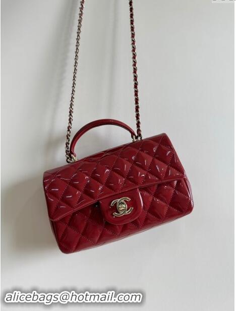 Well Crafted Chanel Mini Classic Flap Bag with Top Handle in Patent Calfskin AS2431 Burgundy 2024