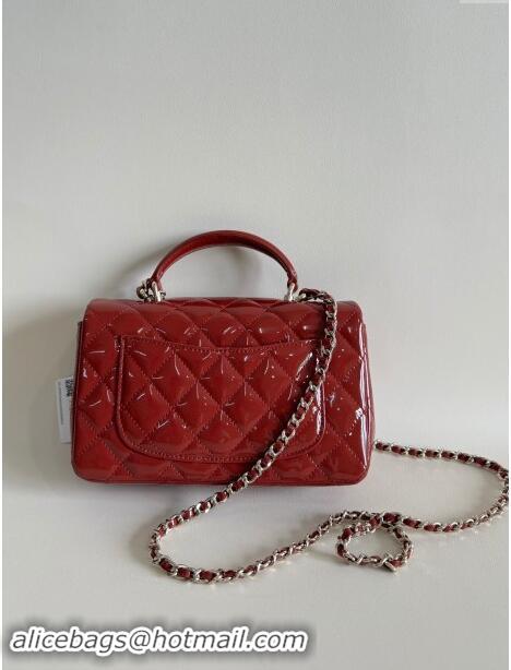 Well Crafted Chanel Mini Classic Flap Bag with Top Handle in Patent Calfskin AS2431 Burgundy 2024