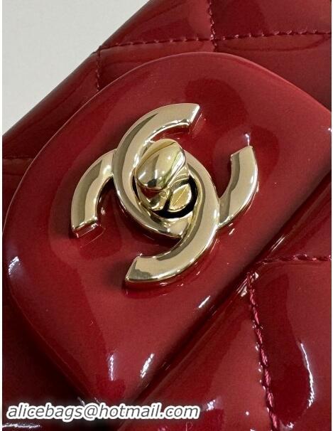 Well Crafted Chanel Mini Classic Flap Bag with Top Handle in Patent Calfskin AS2431 Burgundy 2024