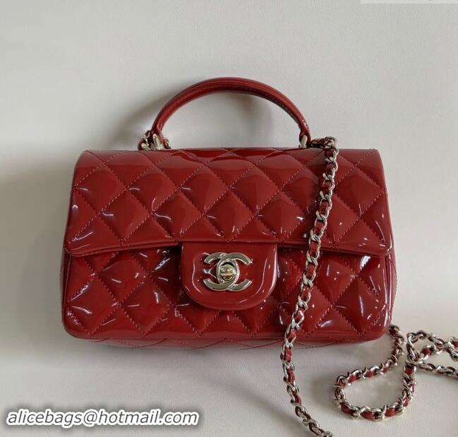 Well Crafted Chanel Mini Classic Flap Bag with Top Handle in Patent Calfskin AS2431 Burgundy 2024