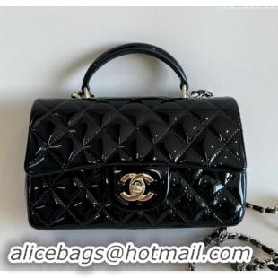 Pretty Style Chanel Mini Classic Flap Bag with Top Handle in Patent Calfskin AS2431 Black 2024