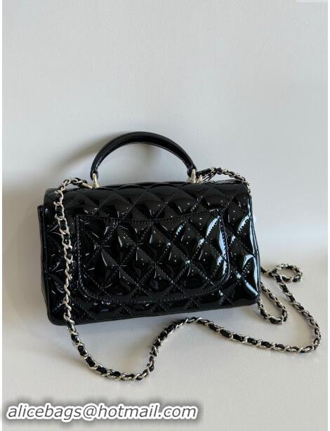 Pretty Style Chanel Mini Classic Flap Bag with Top Handle in Patent Calfskin AS2431 Black 2024