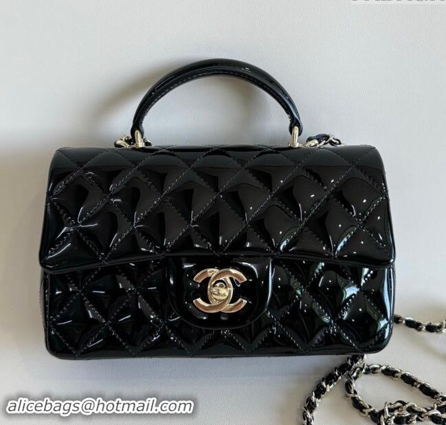 Pretty Style Chanel Mini Classic Flap Bag with Top Handle in Patent Calfskin AS2431 Black 2024