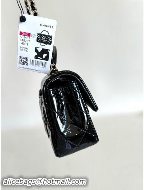 Pretty Style Chanel Mini Classic Flap Bag with Top Handle in Patent Calfskin AS2431 Black 2024