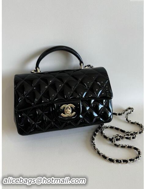 Pretty Style Chanel Mini Classic Flap Bag with Top Handle in Patent Calfskin AS2431 Black 2024