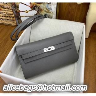 Top Design Hermes Kelly To Go Wallet Bag in Original Epsom Leather OL Cumulonimbus H0801 Grey/Silver 2024 (Full Handmade