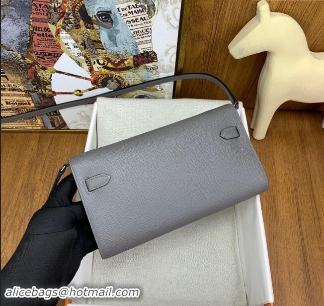 Top Design Hermes Kelly To Go Wallet Bag in Original Epsom Leather OL Cumulonimbus H0801 Grey/Silver 2024 (Full Handmade