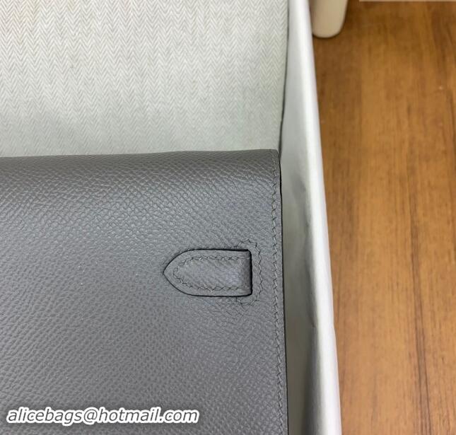 Top Design Hermes Kelly To Go Wallet Bag in Original Epsom Leather OL Cumulonimbus H0801 Grey/Silver 2024 (Full Handmade