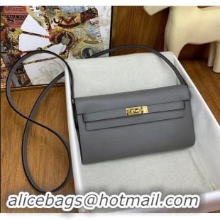 Grade Quality Hermes Kelly To Go Wallet Bag in Original Epsom Leather OL Cumulonimbus H0801 Grey/Gold 2024(Full Handmade