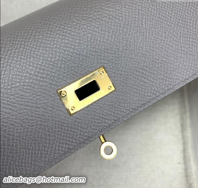 Grade Quality Hermes Kelly To Go Wallet Bag in Original Epsom Leather OL Cumulonimbus H0801 Grey/Gold 2024(Full Handmade