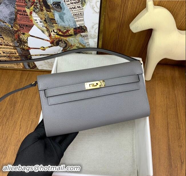 Grade Quality Hermes Kelly To Go Wallet Bag in Original Epsom Leather OL Cumulonimbus H0801 Grey/Gold 2024(Full Handmade