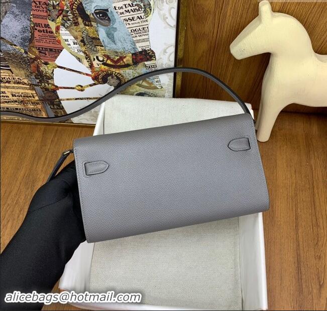 Grade Quality Hermes Kelly To Go Wallet Bag in Original Epsom Leather OL Cumulonimbus H0801 Grey/Gold 2024(Full Handmade