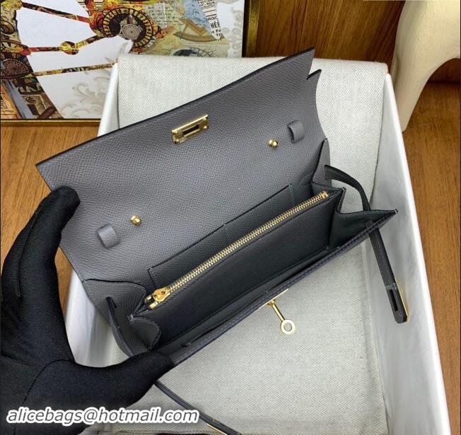 Grade Quality Hermes Kelly To Go Wallet Bag in Original Epsom Leather OL Cumulonimbus H0801 Grey/Gold 2024(Full Handmade