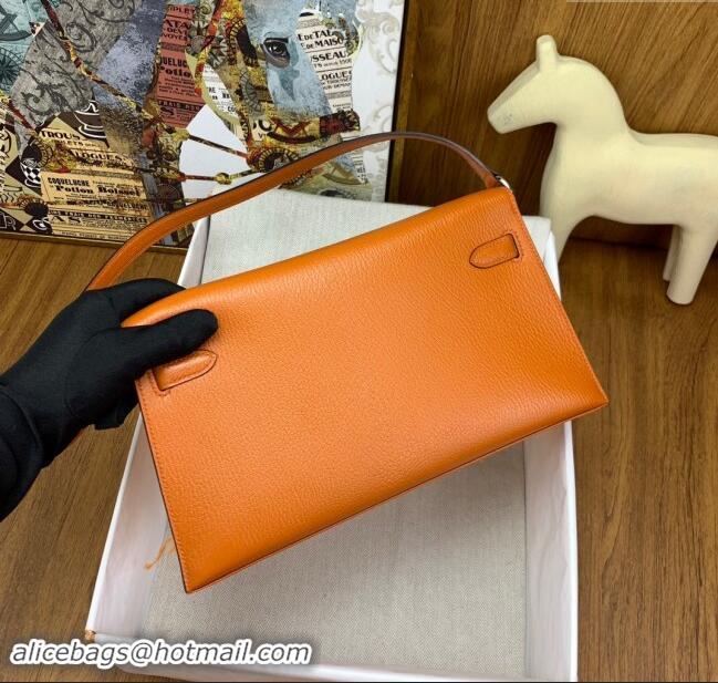 Discount Hermes Kelly Elan Bag in Chevre Chamkila Leather and Ostrich Feather H1506 Orange/Silver 2024(Full Handmade)