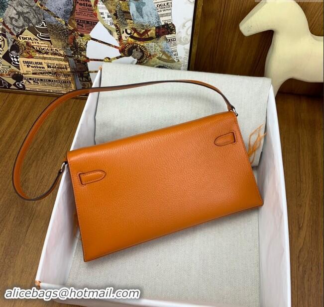 Discount Hermes Kelly Elan Bag in Chevre Chamkila Leather and Ostrich Feather H1506 Orange/Silver 2024(Full Handmade)