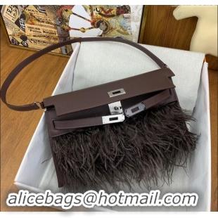 Best Price Hermes Kelly Elan Bag in Chevre Chamkila Leather and Ostrich Feather H1506 Deep Red/Silver 2024(Full Handmade