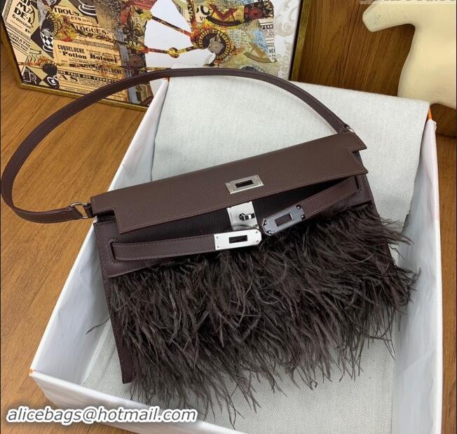 Best Price Hermes Kelly Elan Bag in Chevre Chamkila Leather and Ostrich Feather H1506 Deep Red/Silver 2024(Full Handmade