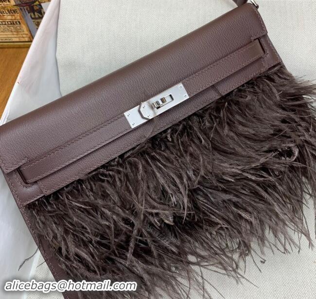 Best Price Hermes Kelly Elan Bag in Chevre Chamkila Leather and Ostrich Feather H1506 Deep Red/Silver 2024(Full Handmade