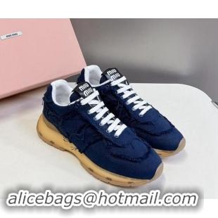 Stylish Miu Miu Canvas Sneakers with Fringe Blue 611065