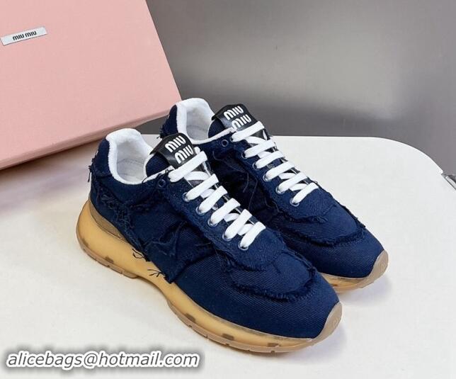 Stylish Miu Miu Canvas Sneakers with Fringe Blue 611065