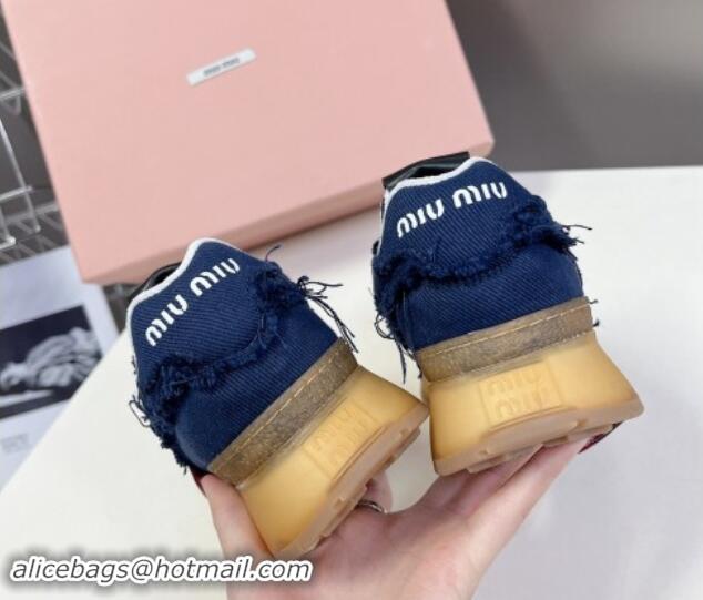 Stylish Miu Miu Canvas Sneakers with Fringe Blue 611065