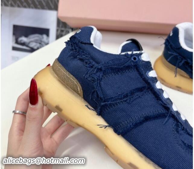 Stylish Miu Miu Canvas Sneakers with Fringe Blue 611065