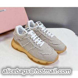 Good Quality Miu Miu Canvas Sneakers with Fringe Grey 611066