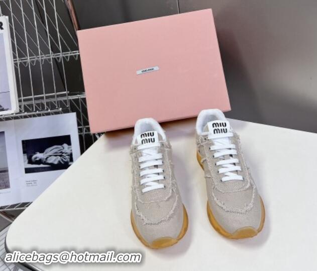 Good Quality Miu Miu Canvas Sneakers with Fringe Grey 611066