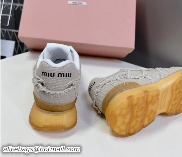 Good Quality Miu Miu Canvas Sneakers with Fringe Grey 611066