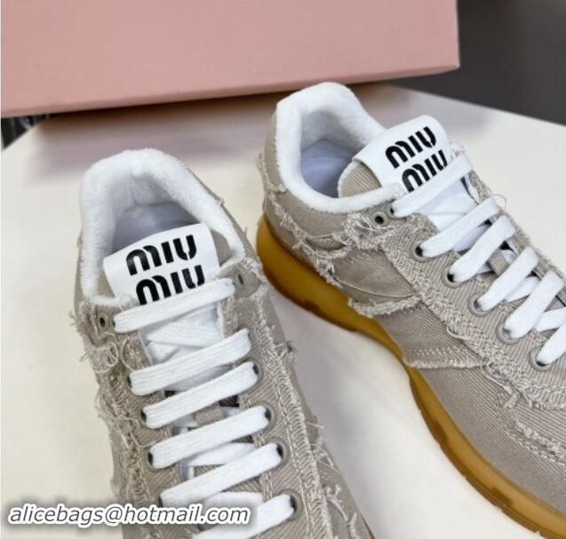 Good Quality Miu Miu Canvas Sneakers with Fringe Grey 611066