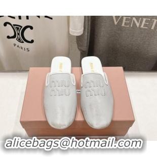 Sumptuous Miu Miu Aged Leather Flat Mules White 611068