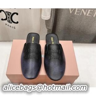 Grade Quality Miu Miu Aged Leather Flat Mules Black 611069