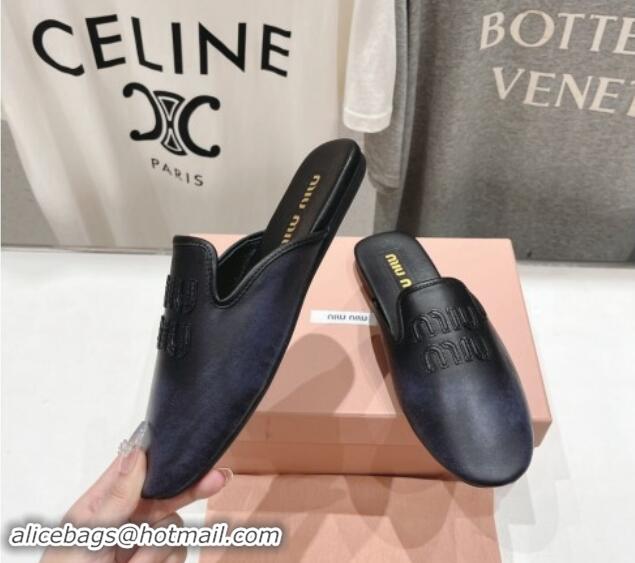 Grade Quality Miu Miu Aged Leather Flat Mules Black 611069