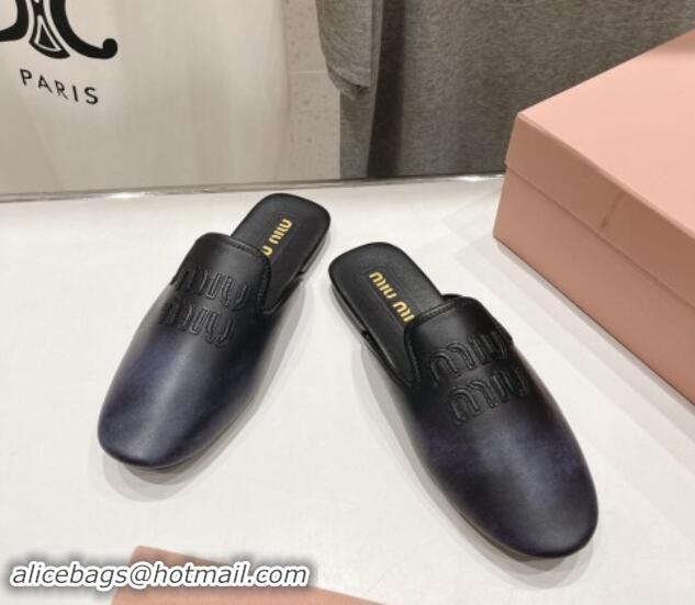 Grade Quality Miu Miu Aged Leather Flat Mules Black 611069