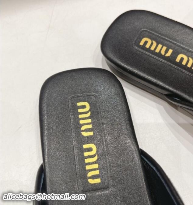 Grade Quality Miu Miu Aged Leather Flat Mules Black 611069