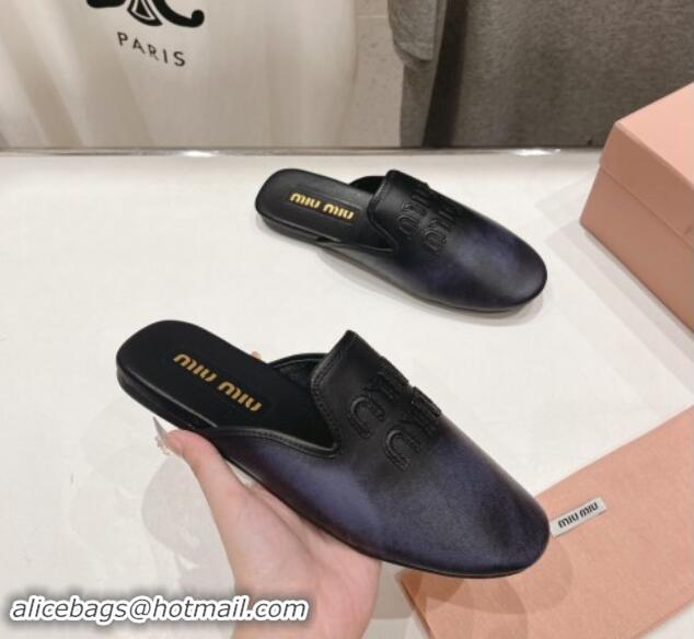 Grade Quality Miu Miu Aged Leather Flat Mules Black 611069