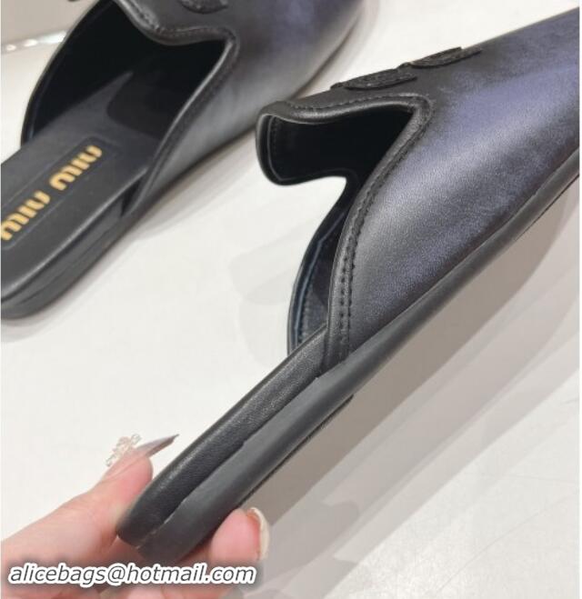 Grade Quality Miu Miu Aged Leather Flat Mules Black 611069