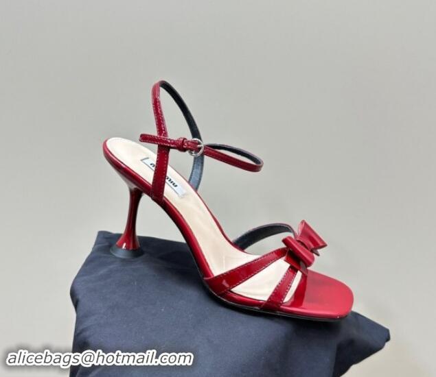 Best Price Miu Miu Bow Heel Sandals in Patent Leather Red 703123