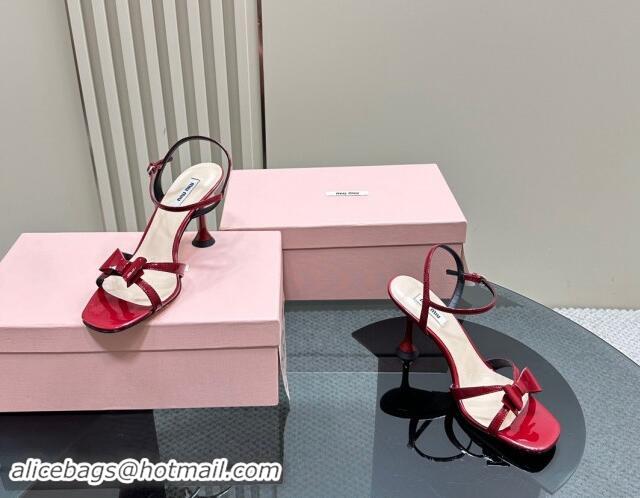 Best Price Miu Miu Bow Heel Sandals in Patent Leather Red 703123