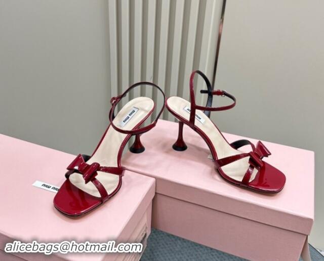 Best Price Miu Miu Bow Heel Sandals in Patent Leather Red 703123