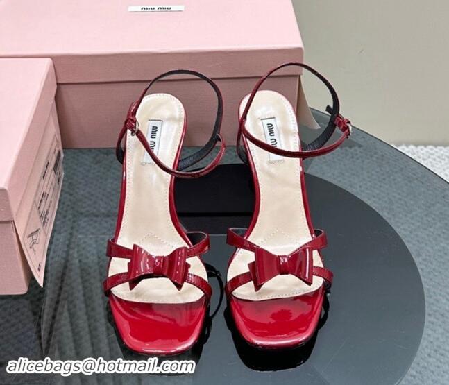 Best Price Miu Miu Bow Heel Sandals in Patent Leather Red 703123