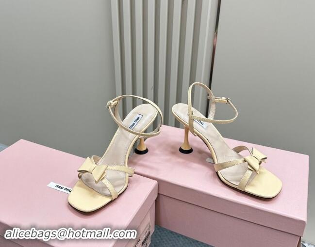 Purchase Miu Miu Bow Heel Sandals in Patent Leather Light Yellow 703124