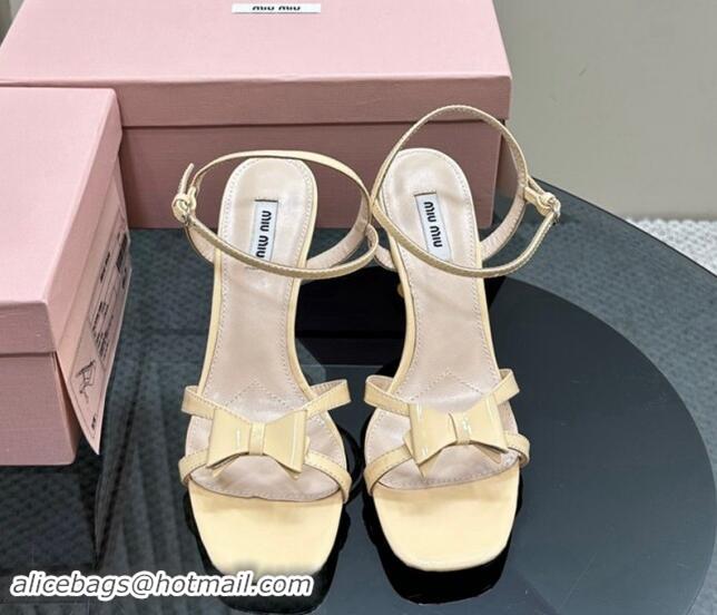 Purchase Miu Miu Bow Heel Sandals in Patent Leather Light Yellow 703124