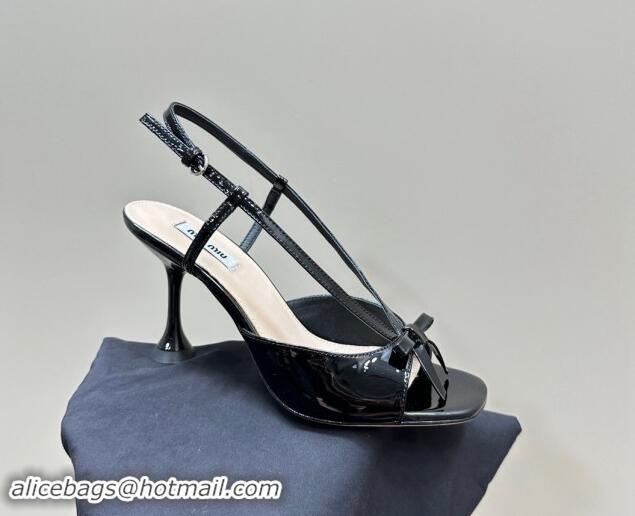 Luxurious Miu Miu Bow Heel Sandals in Patent Leather Black 703125