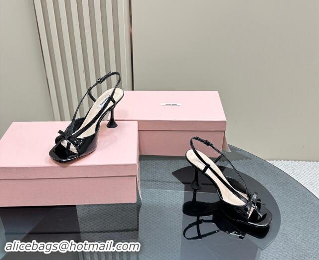 Luxurious Miu Miu Bow Heel Sandals in Patent Leather Black 703125