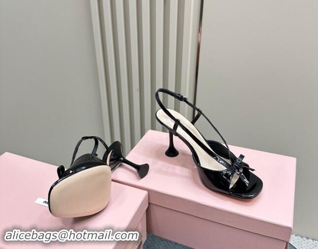 Luxurious Miu Miu Bow Heel Sandals in Patent Leather Black 703125