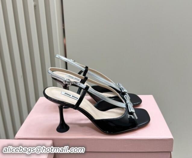 Pretty Style Miu Miu Bow Heel Sandals in Patent Leather Black/Silver 703126