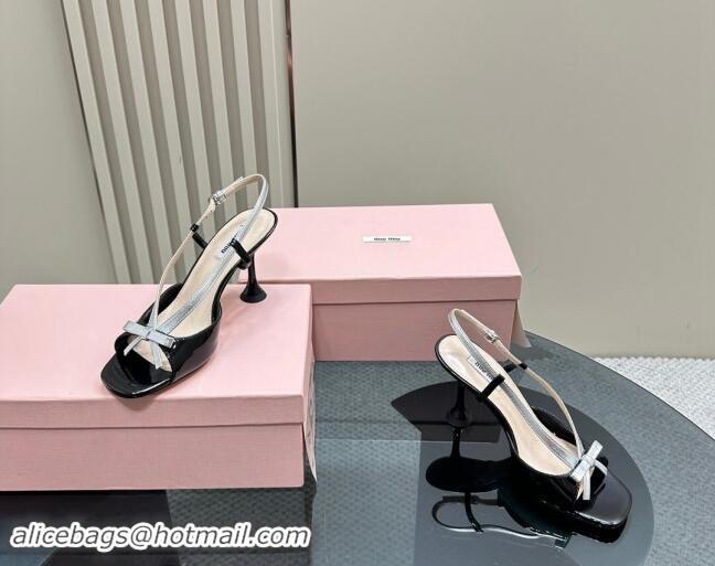 Pretty Style Miu Miu Bow Heel Sandals in Patent Leather Black/Silver 703126